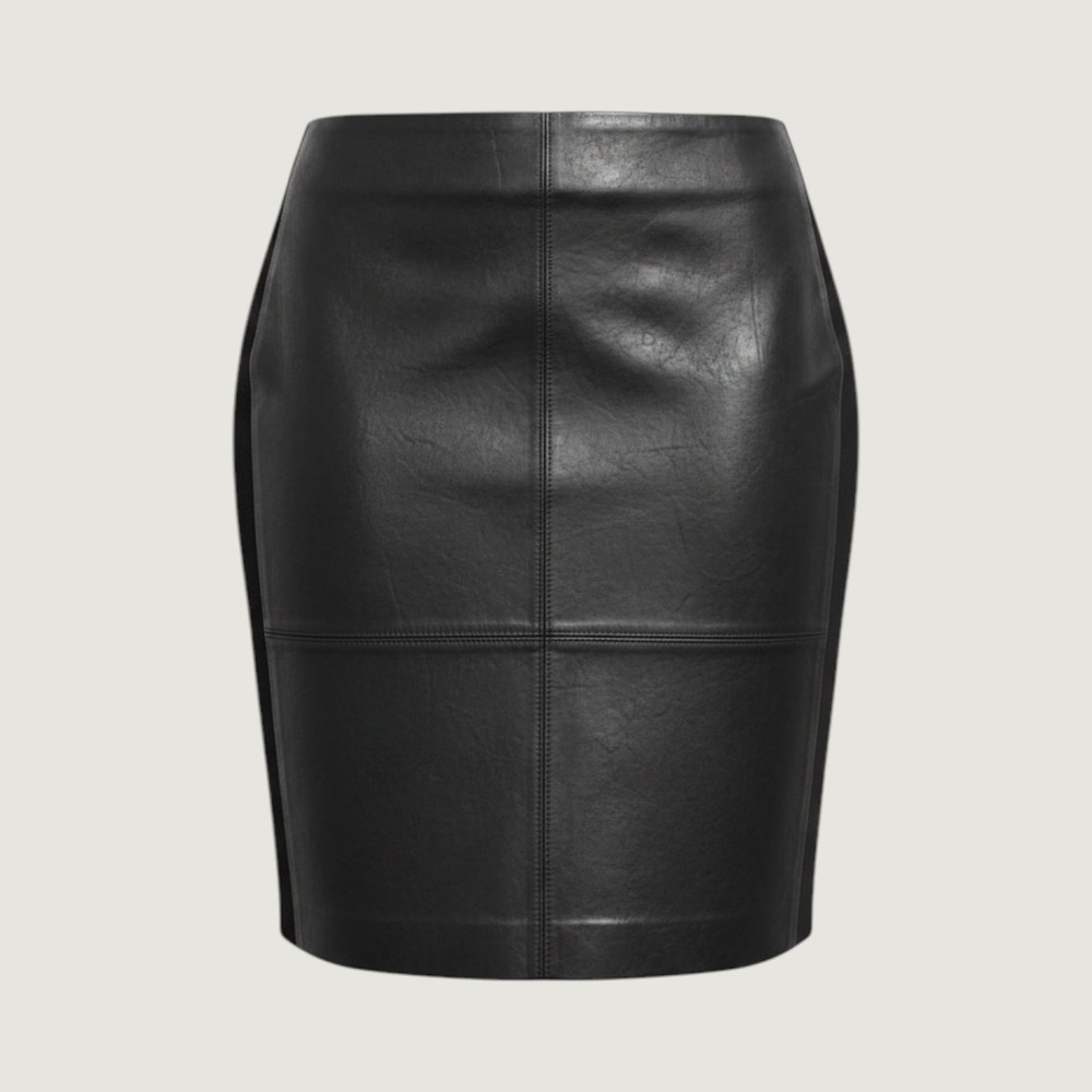 Talbots Petites Black Lambskin Leather Front Ponte Back Pencil Skirt 2P